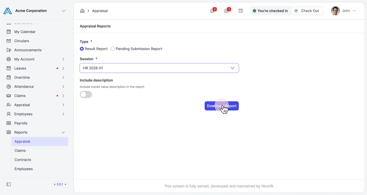 Download Report button