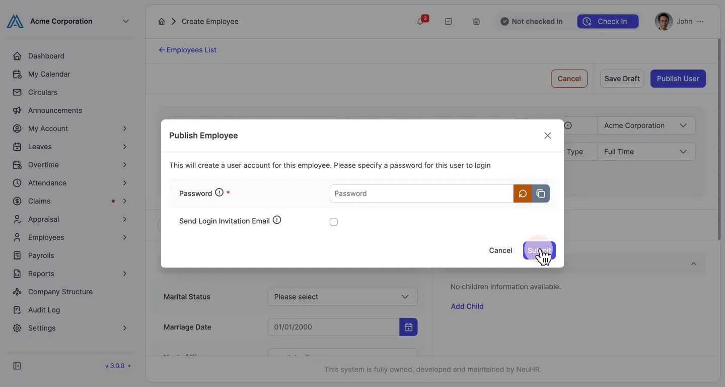 Enter password and click Submit
