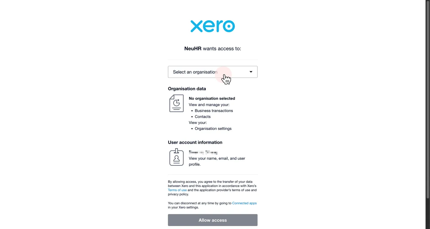 Select an organisation