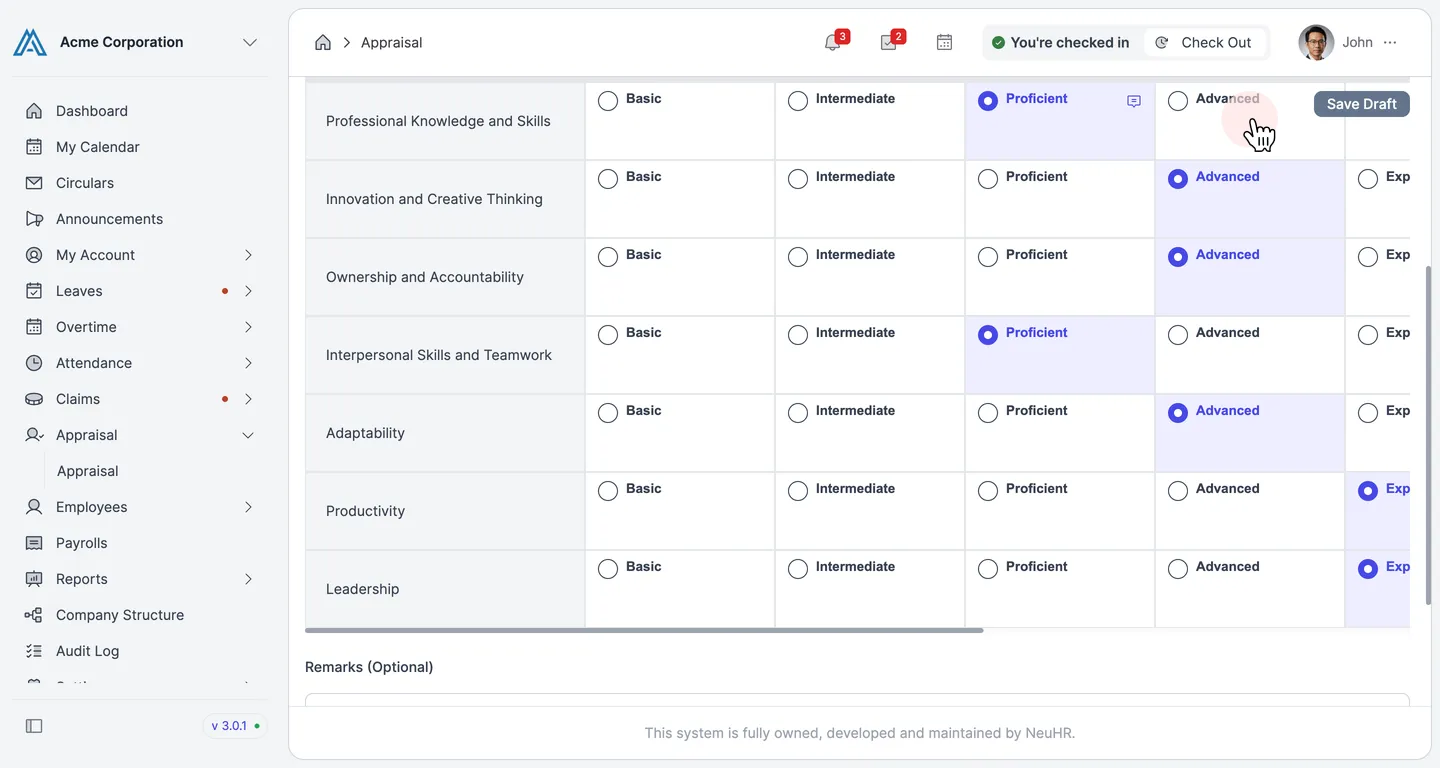 Performance Assessments ratings