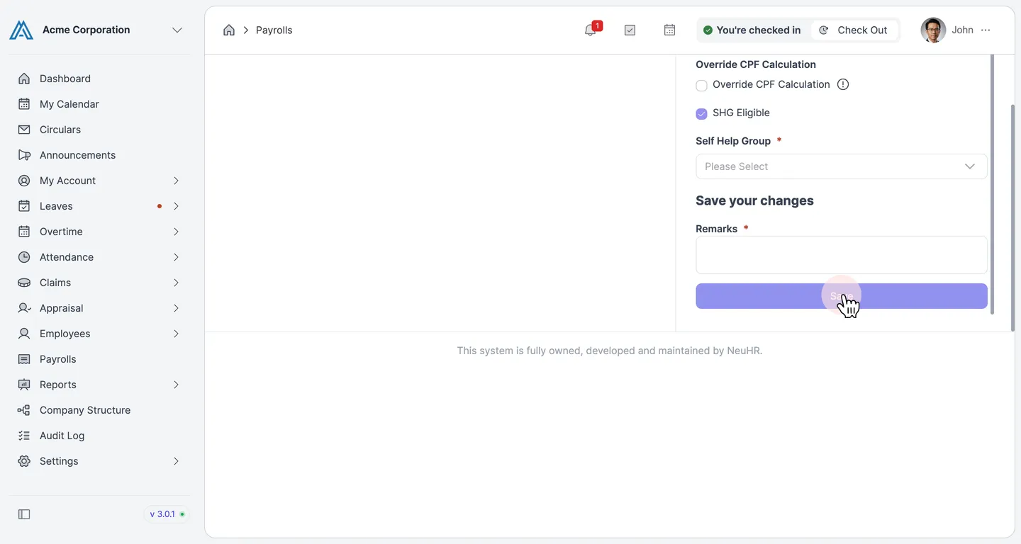 Click Save to add the payslip