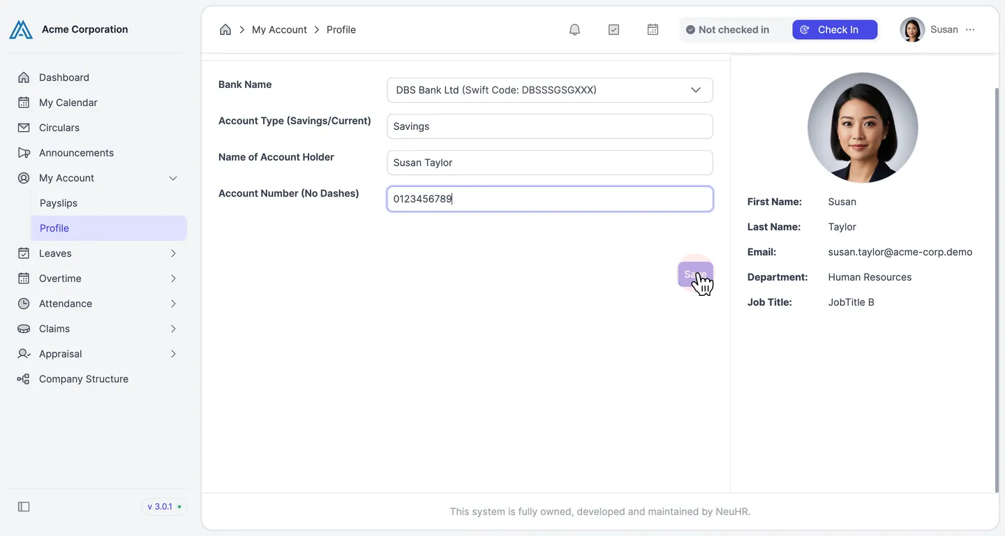 Fill account details and save
