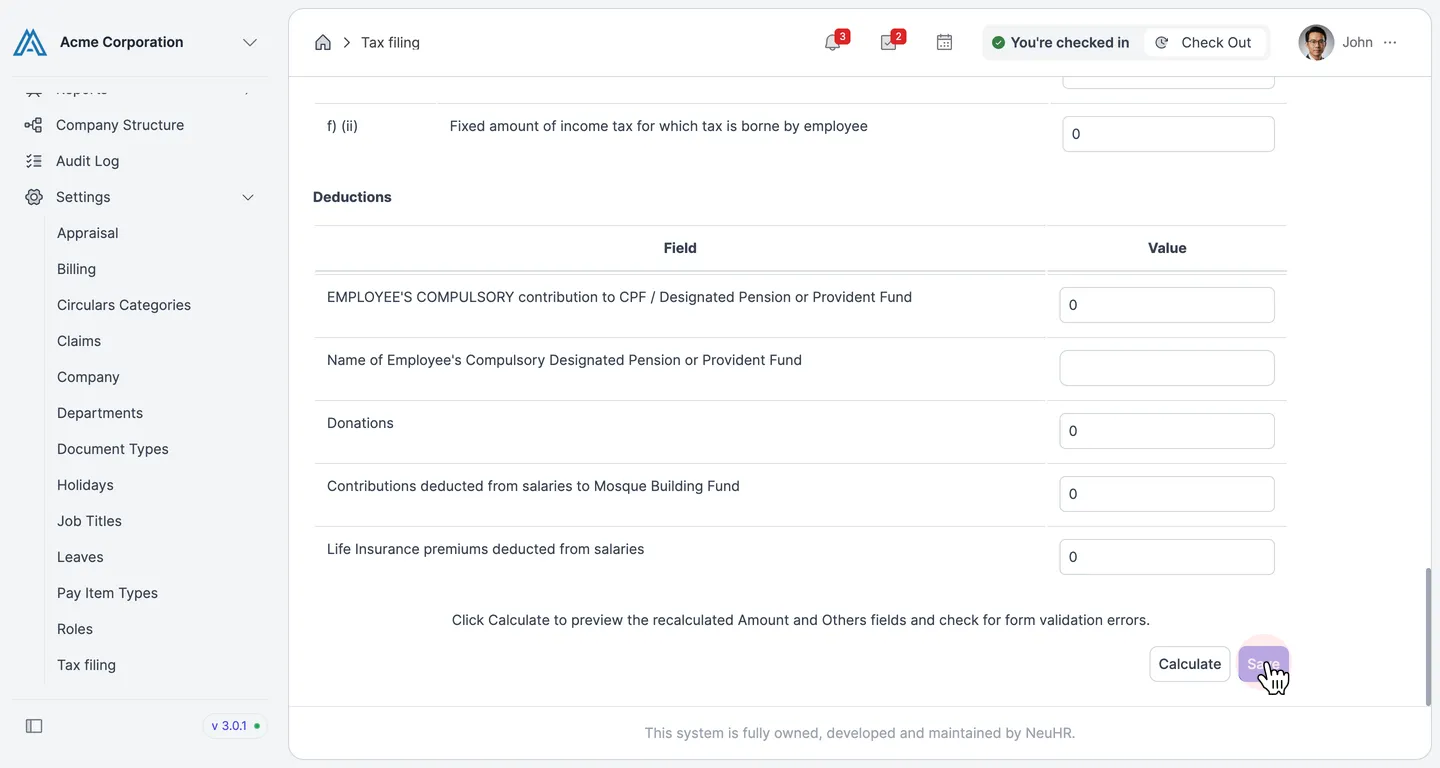 Click Save button to save employee details