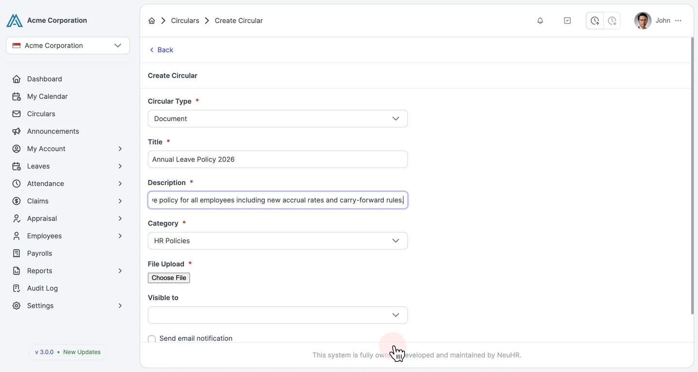 Create button