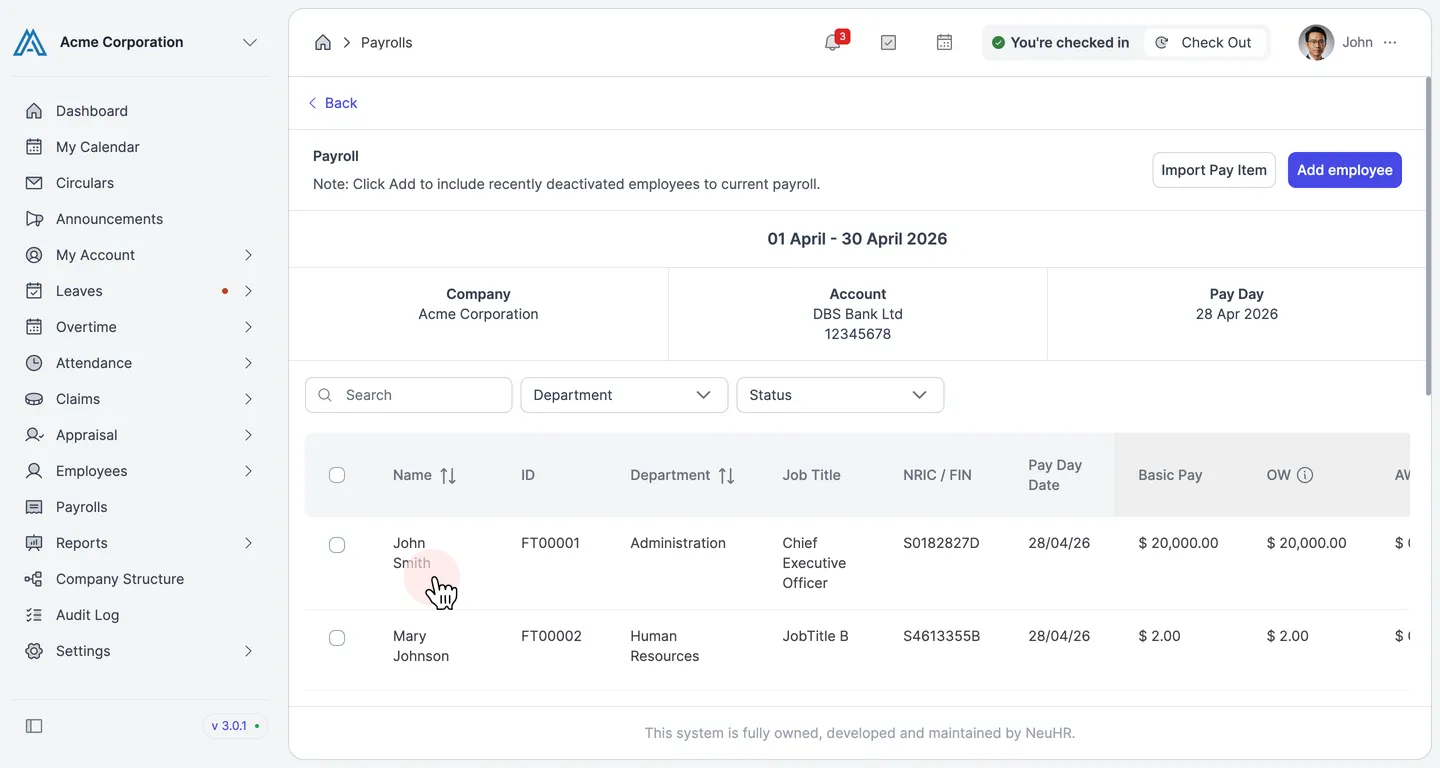 Payroll Period with Employees