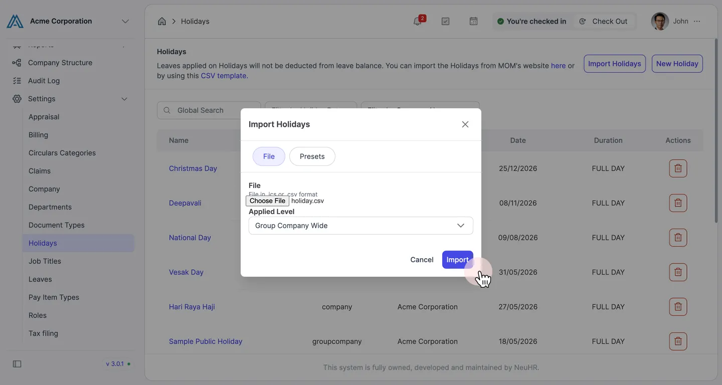 Click Import