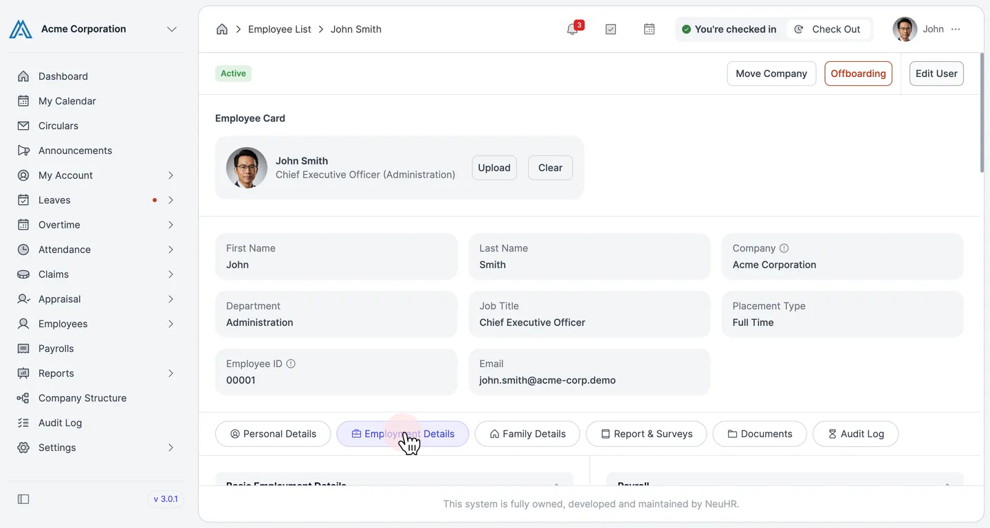 Employee profile after update