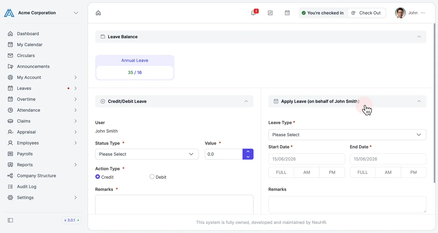 Apply Leave form reset to default state after successful submission