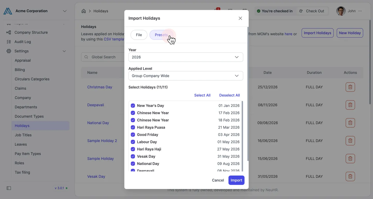 Select the Presets tab
