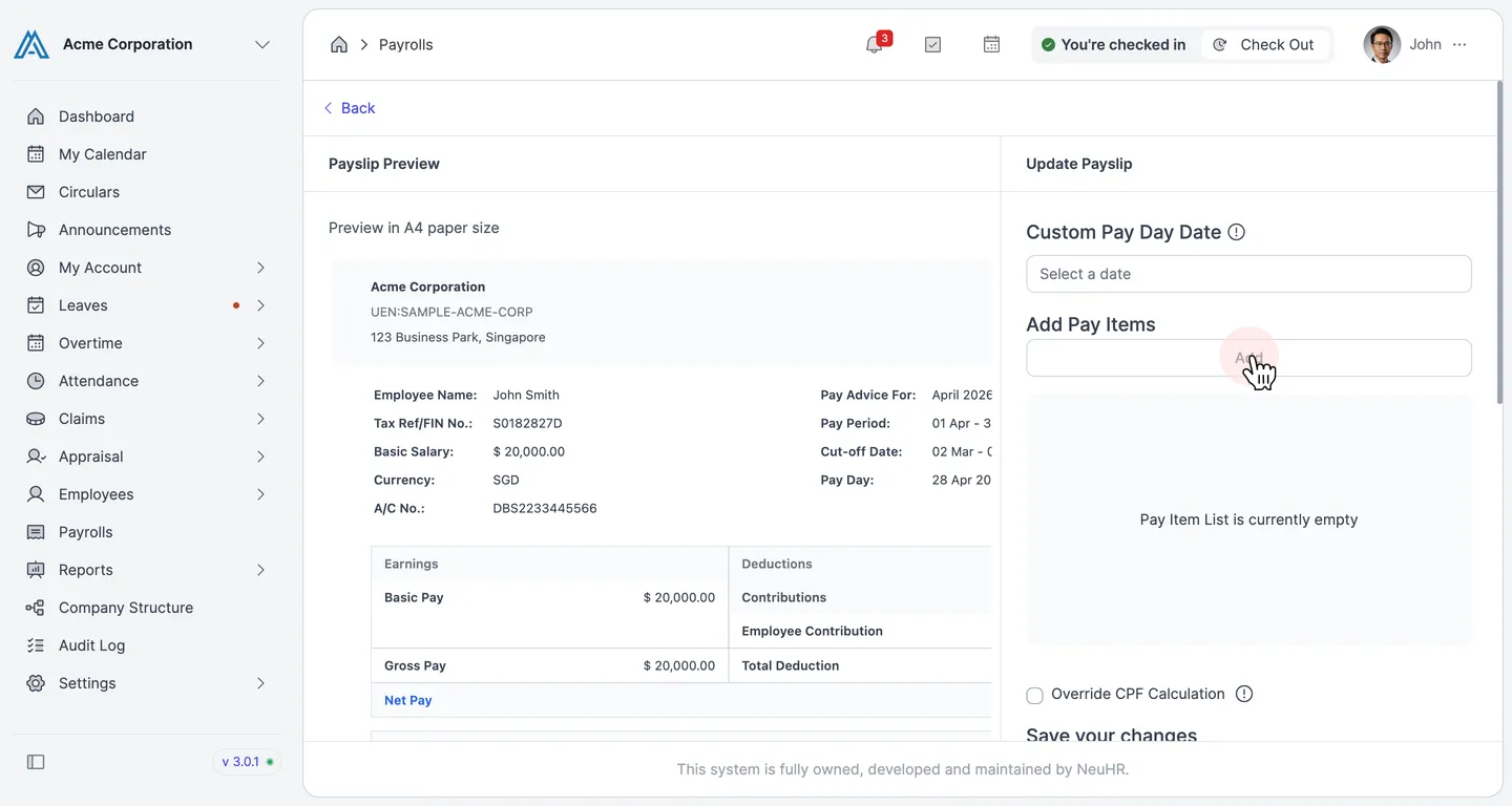 Employee Payroll Edit Page